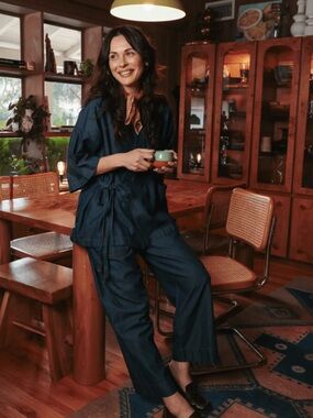 Oddbird Kardeş Loungewear Top and Bottom Set Chambray Denim 1X